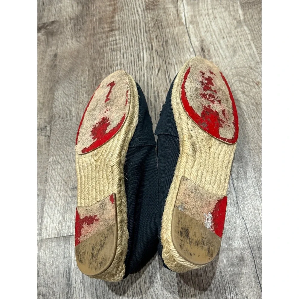 Christian Louboutin Black Canvas Crest Embroidered Espadrille Flats Red Bottoms